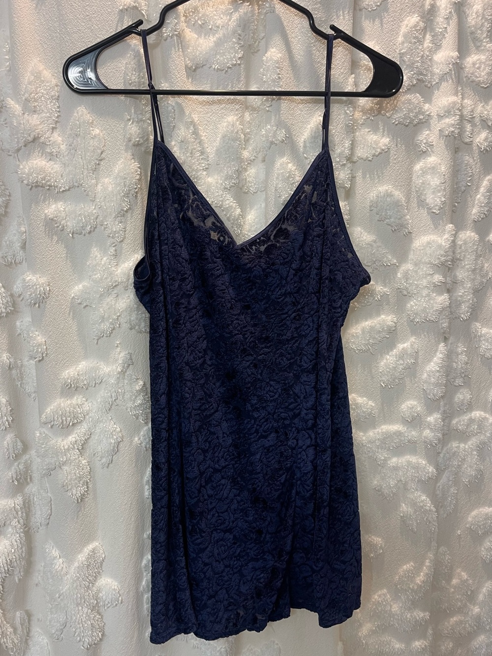 1991 vintage Victoria's Secret navy blue lace slip dress with floral pattern